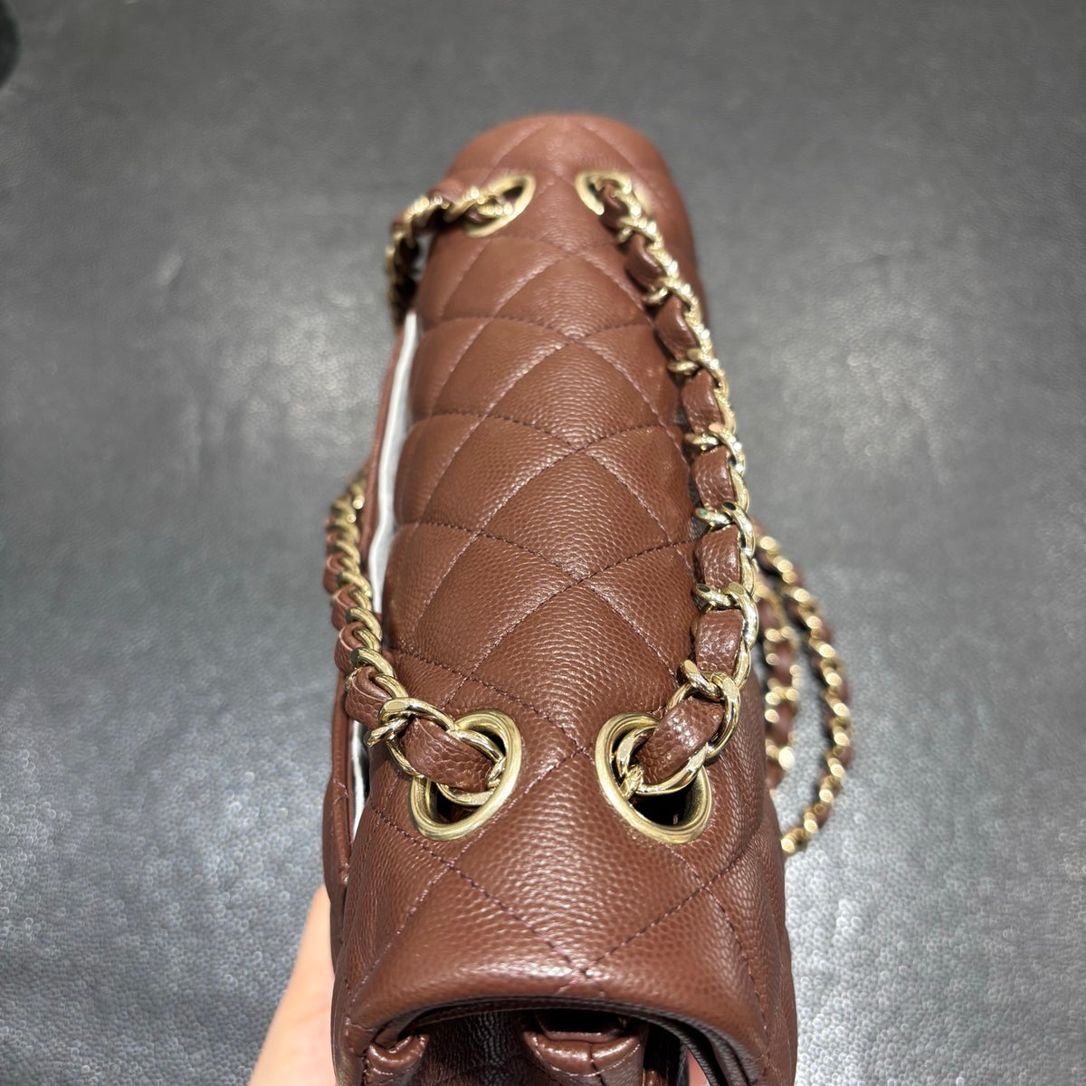 Chanel brown classic flap bag chain detail