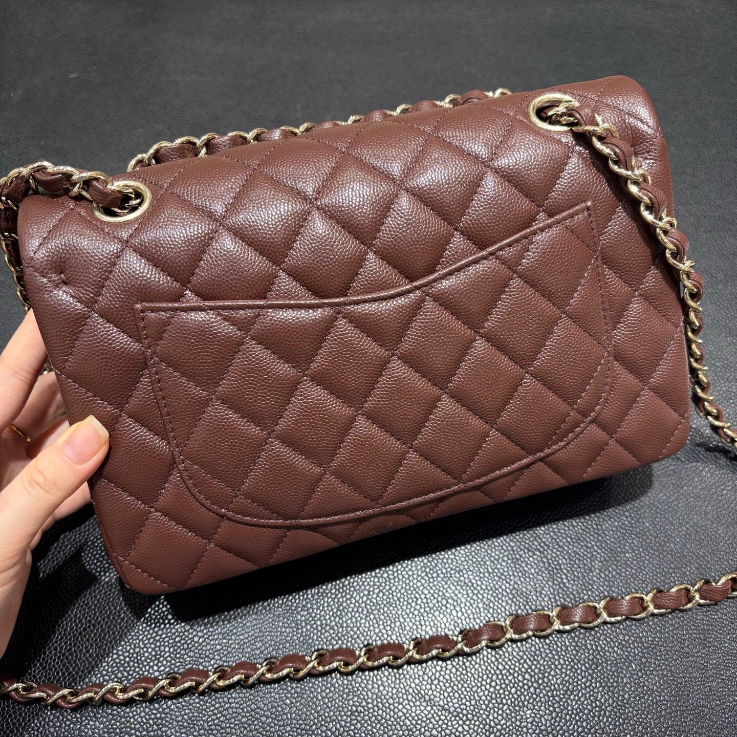 Chanel brown classic flap bag back view