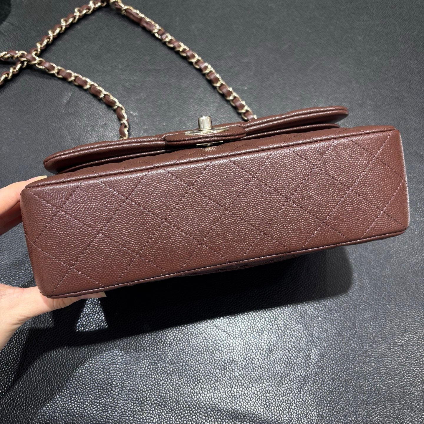 Chanel brown classic flap bag base view