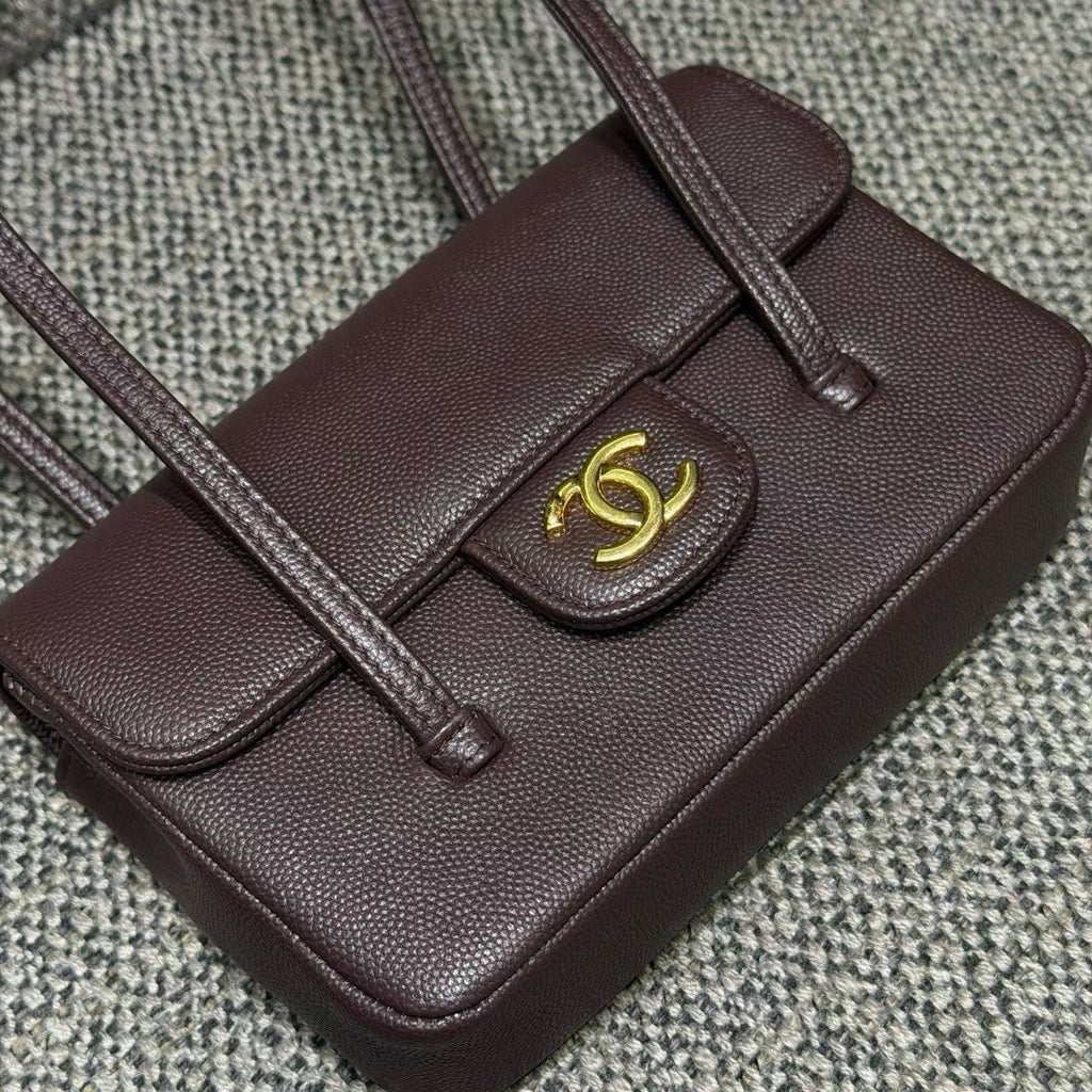 Brown shoulder bag hardware and leather detail