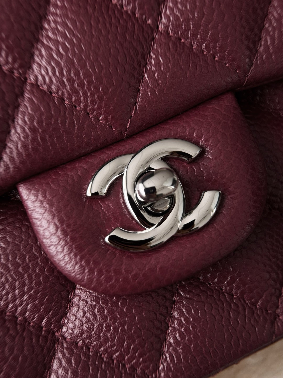Chanel burgundy classic flap bag view 4