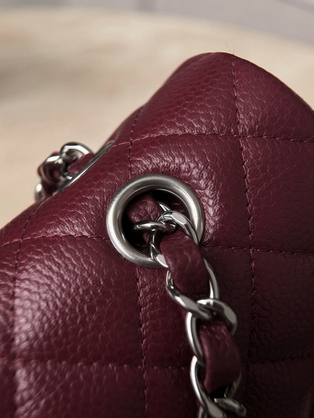 Chanel burgundy classic flap bag view 5