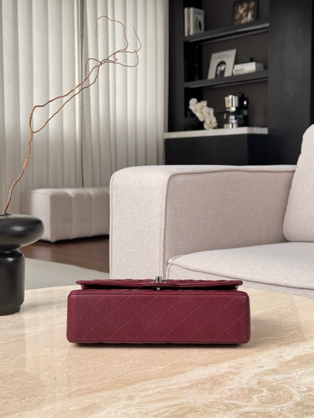 Chanel burgundy classic flap bag view 14