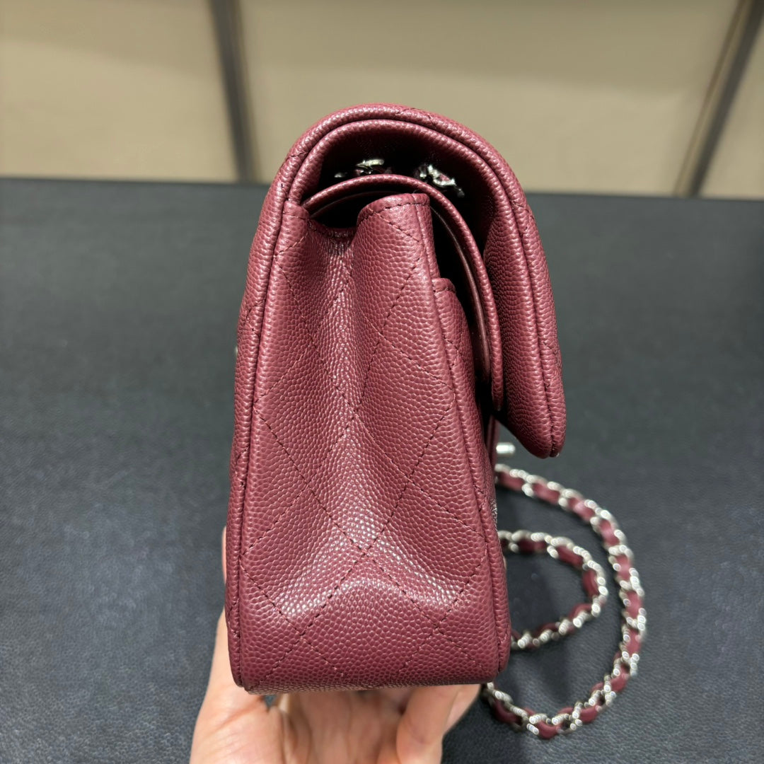 Chanel burgundy classic flap bag side view