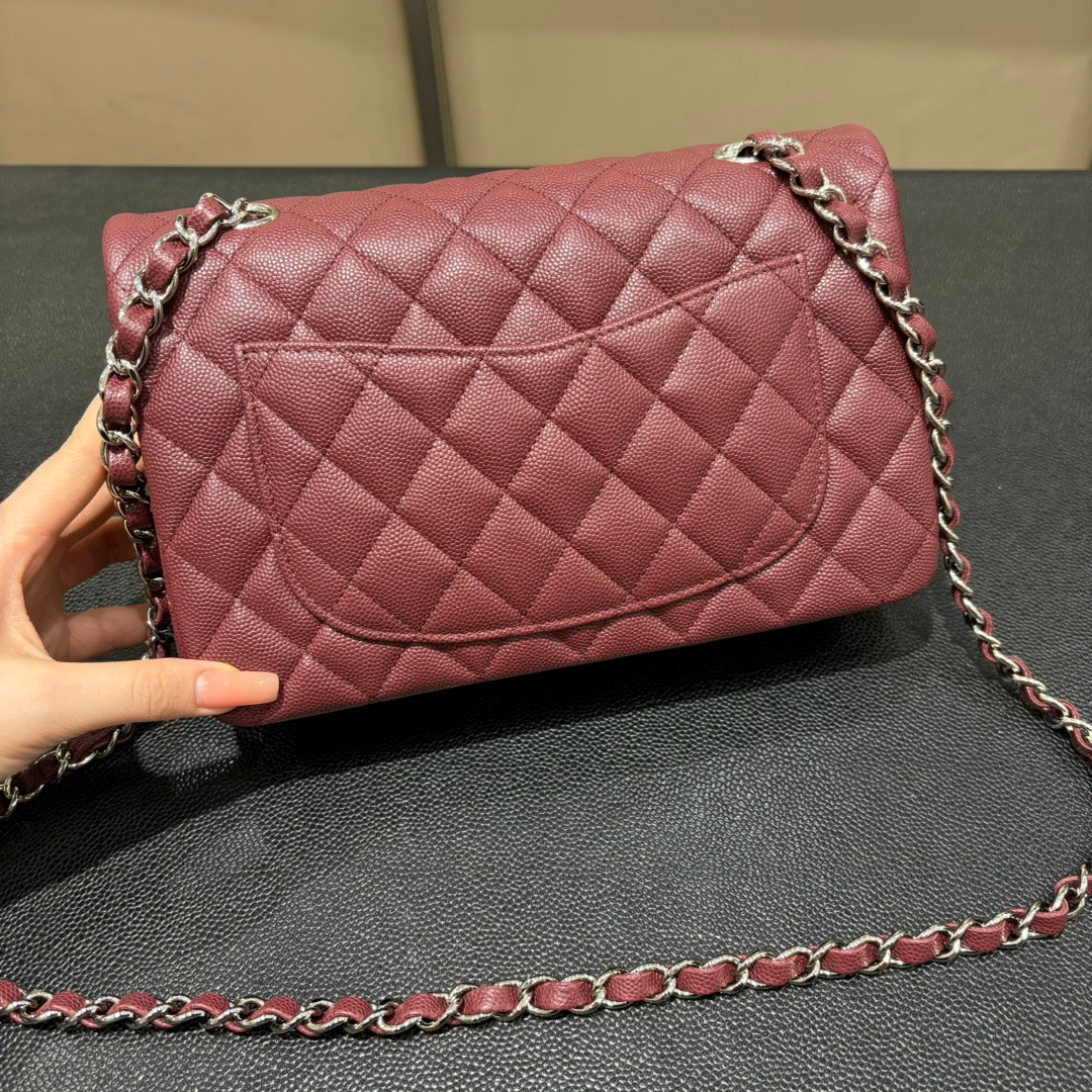 Chanel burgundy classic flap bag back view