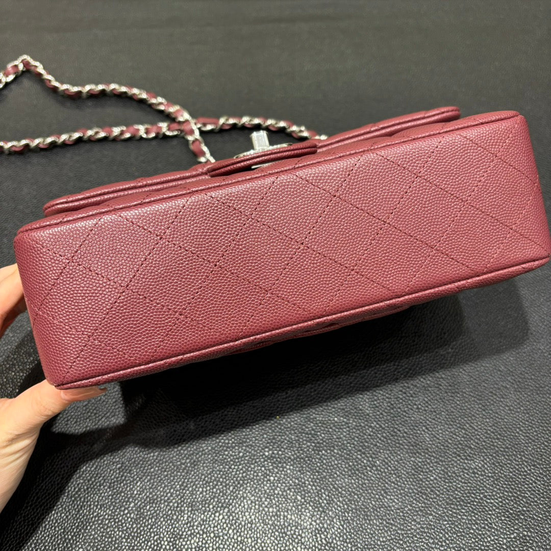 Chanel burgundy classic flap bag base view