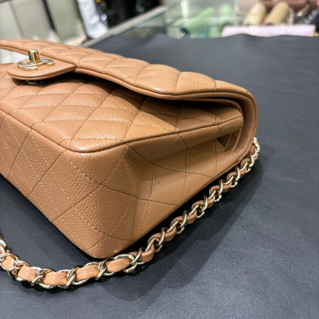 Chanel camel classic flap bag base view
