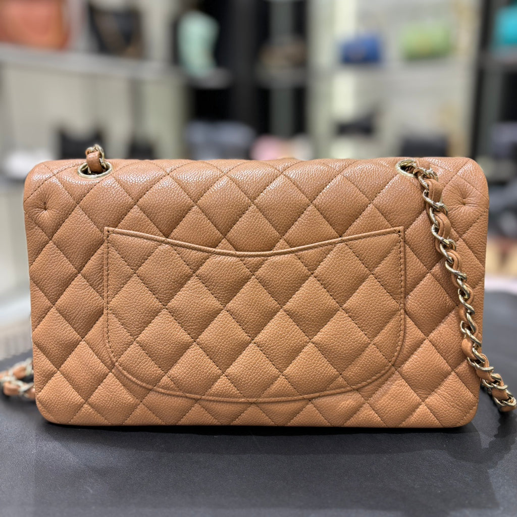 Chanel camel classic flap bag back view