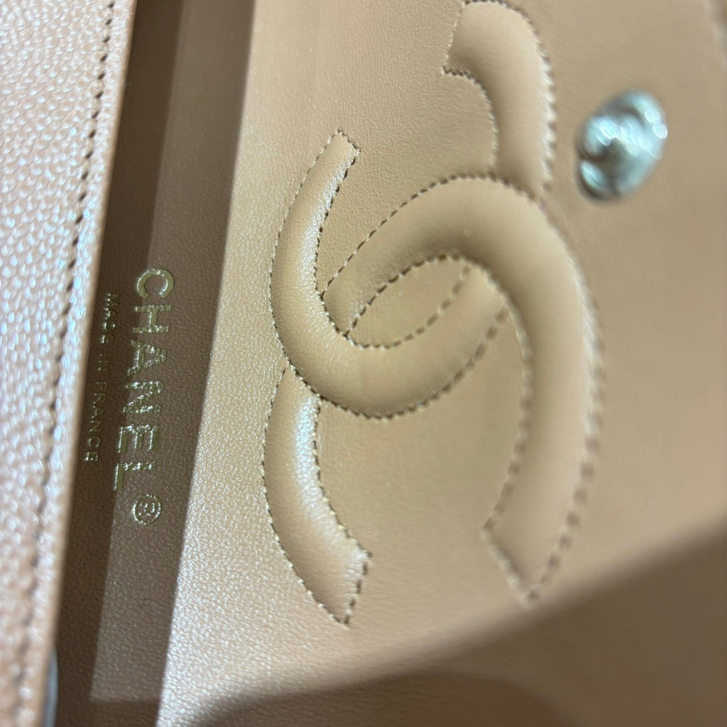 Chanel camel classic flap bag interior detail