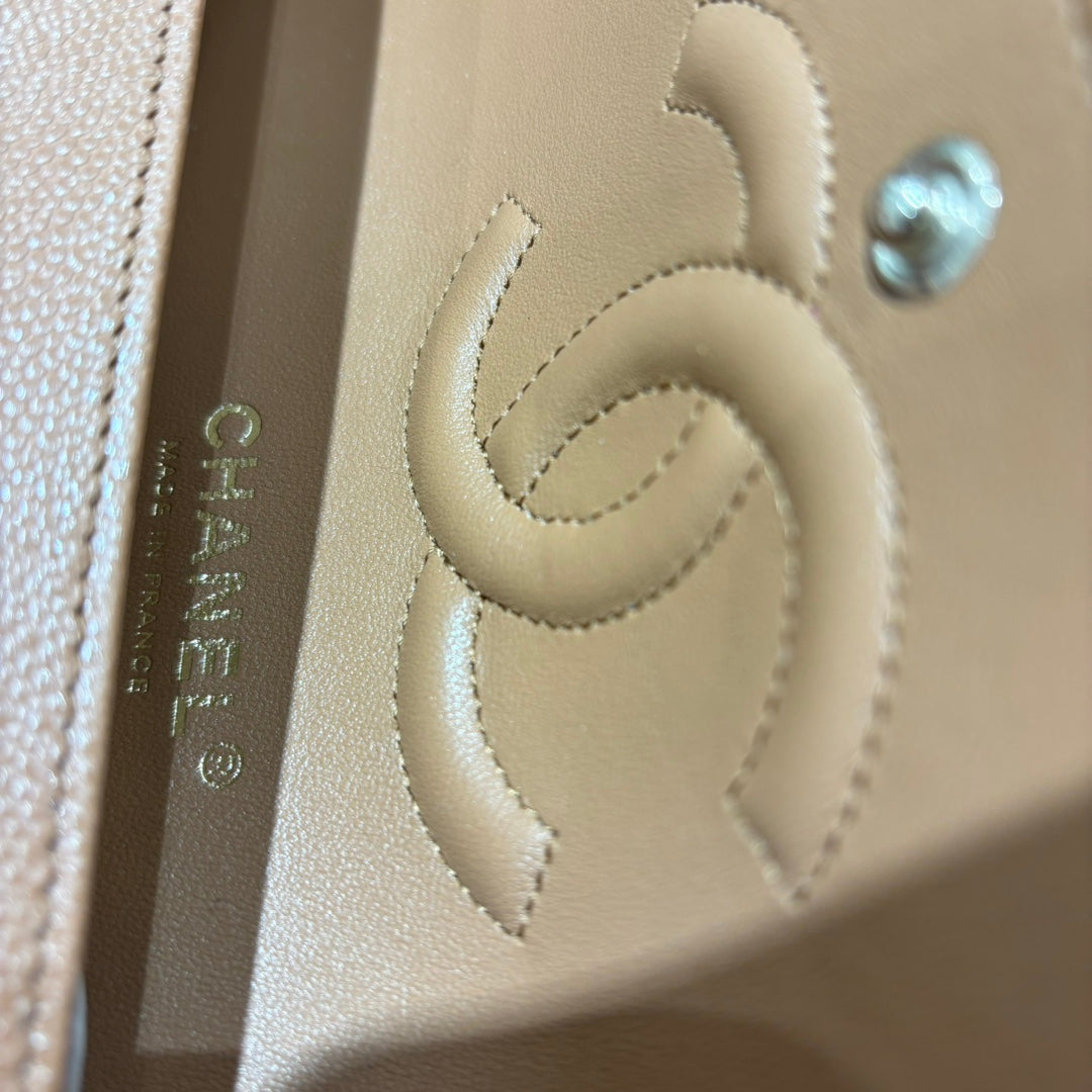 Chanel camel classic flap bag interior detail