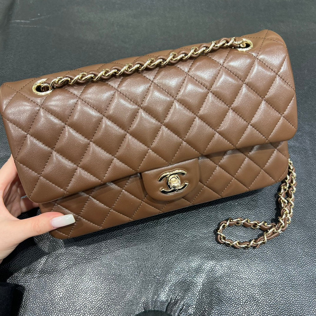 Chanel Classic Flap bag in brown, front view