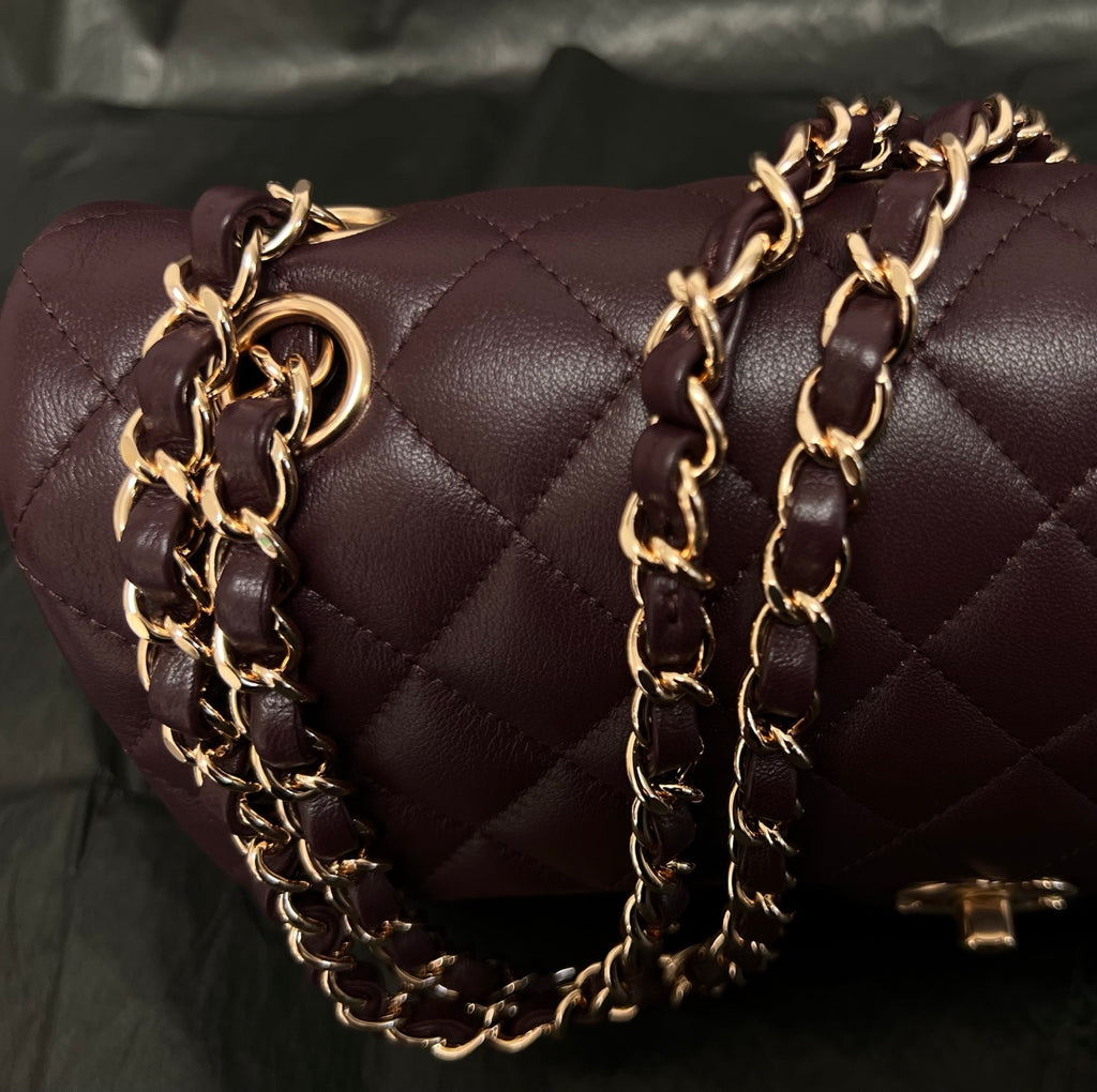 Chanel Classic Flap bag burgundy woven chain detail
