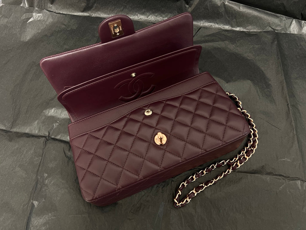 Chanel Classic Flap bag in burgundy, open double flap