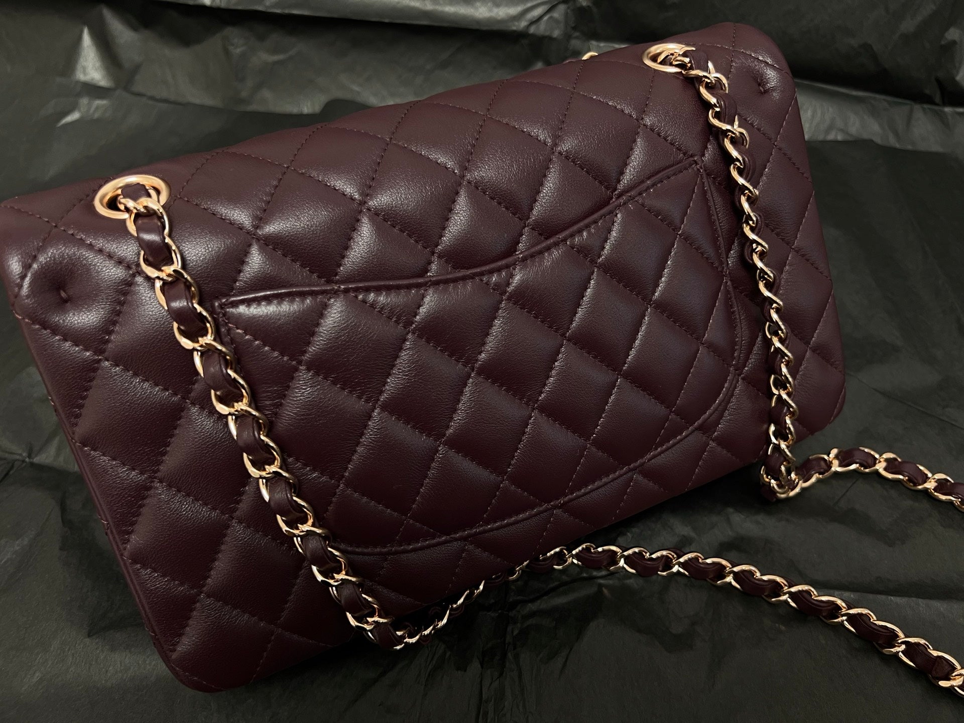 Chanel Classic Flap bag in burgundy, rear view