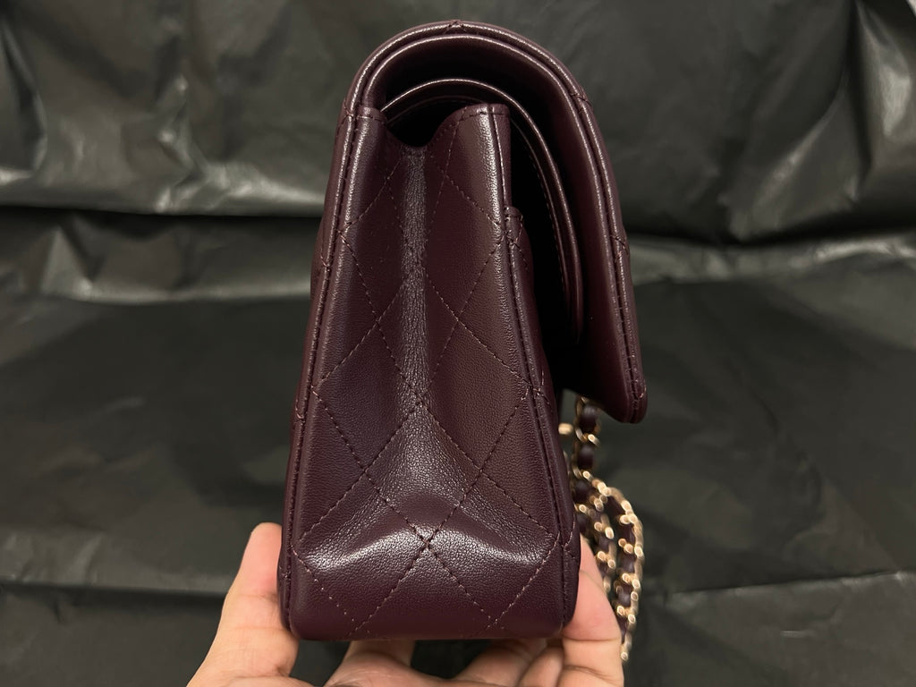 Chanel Classic Flap bag in burgundy, side view