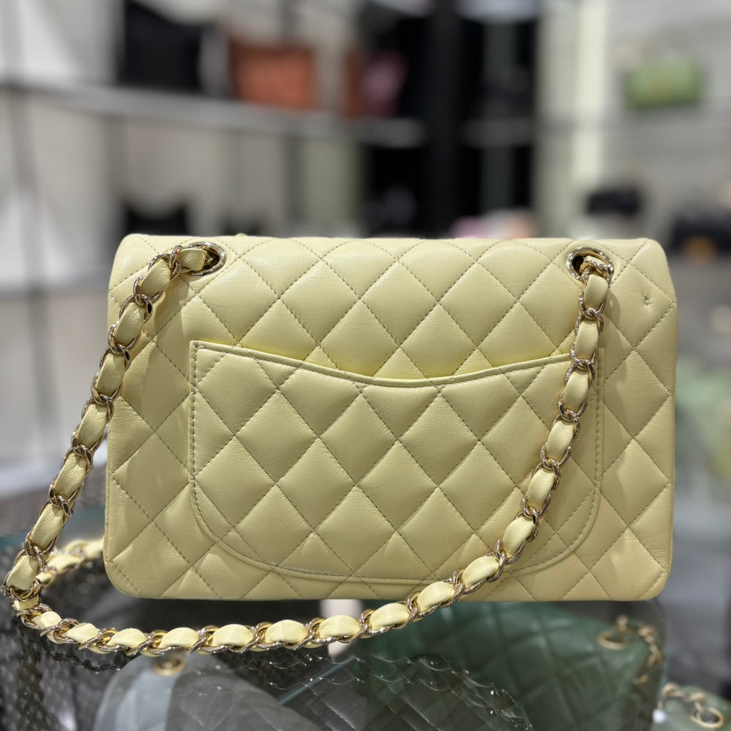 Chanel Classic Flap bag in pale yellow, rear view
