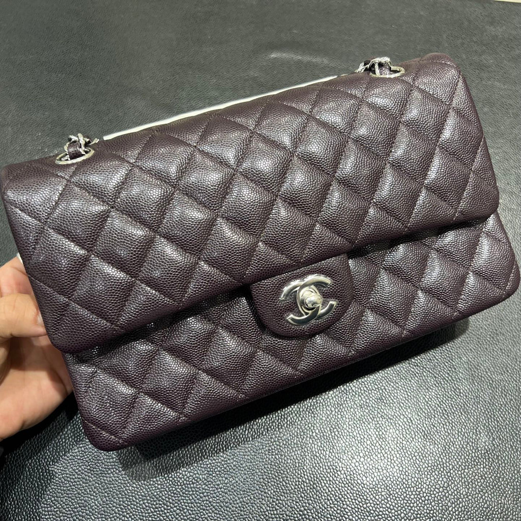 Chanel dark burgundy classic flap bag front view