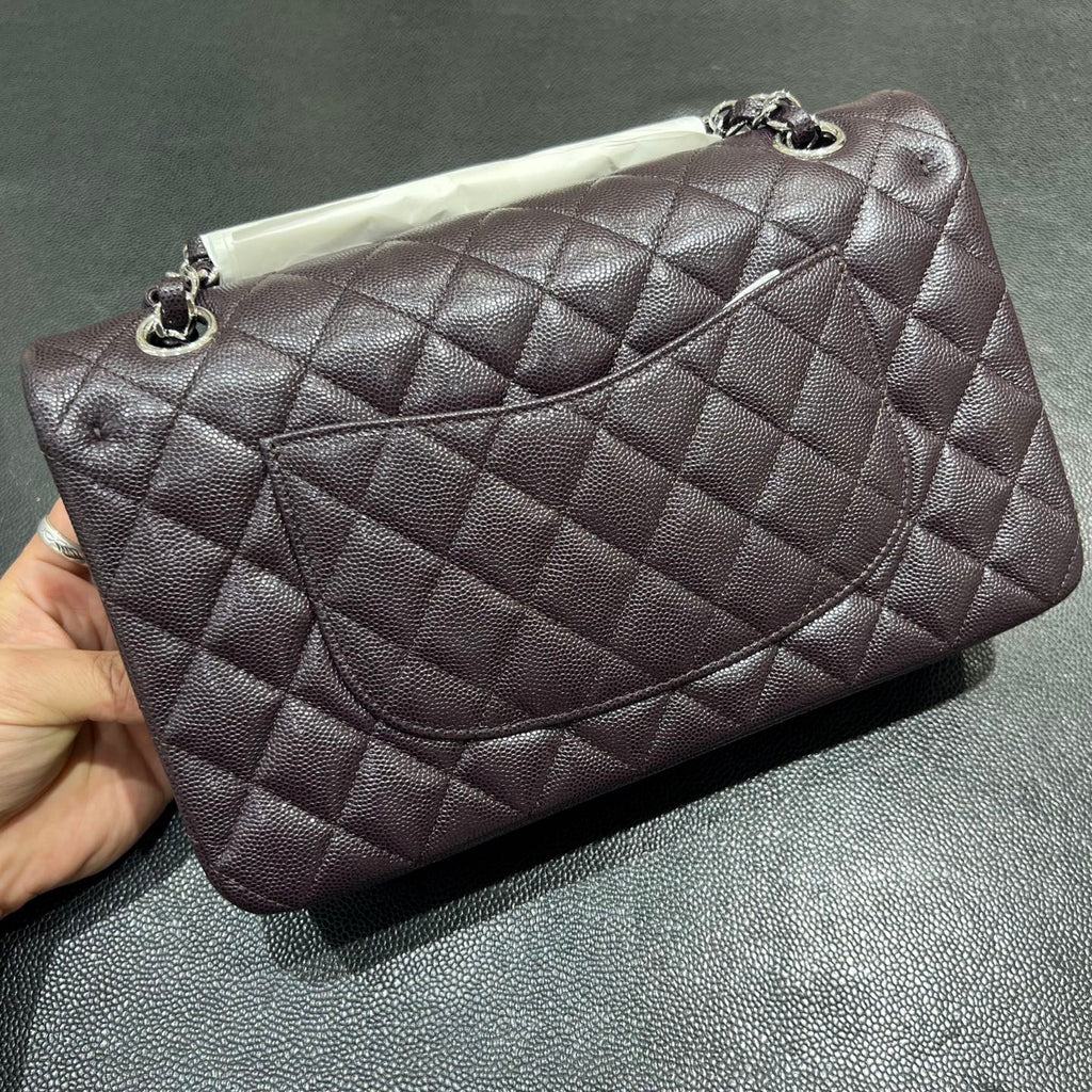 Chanel dark burgundy classic flap bag back view