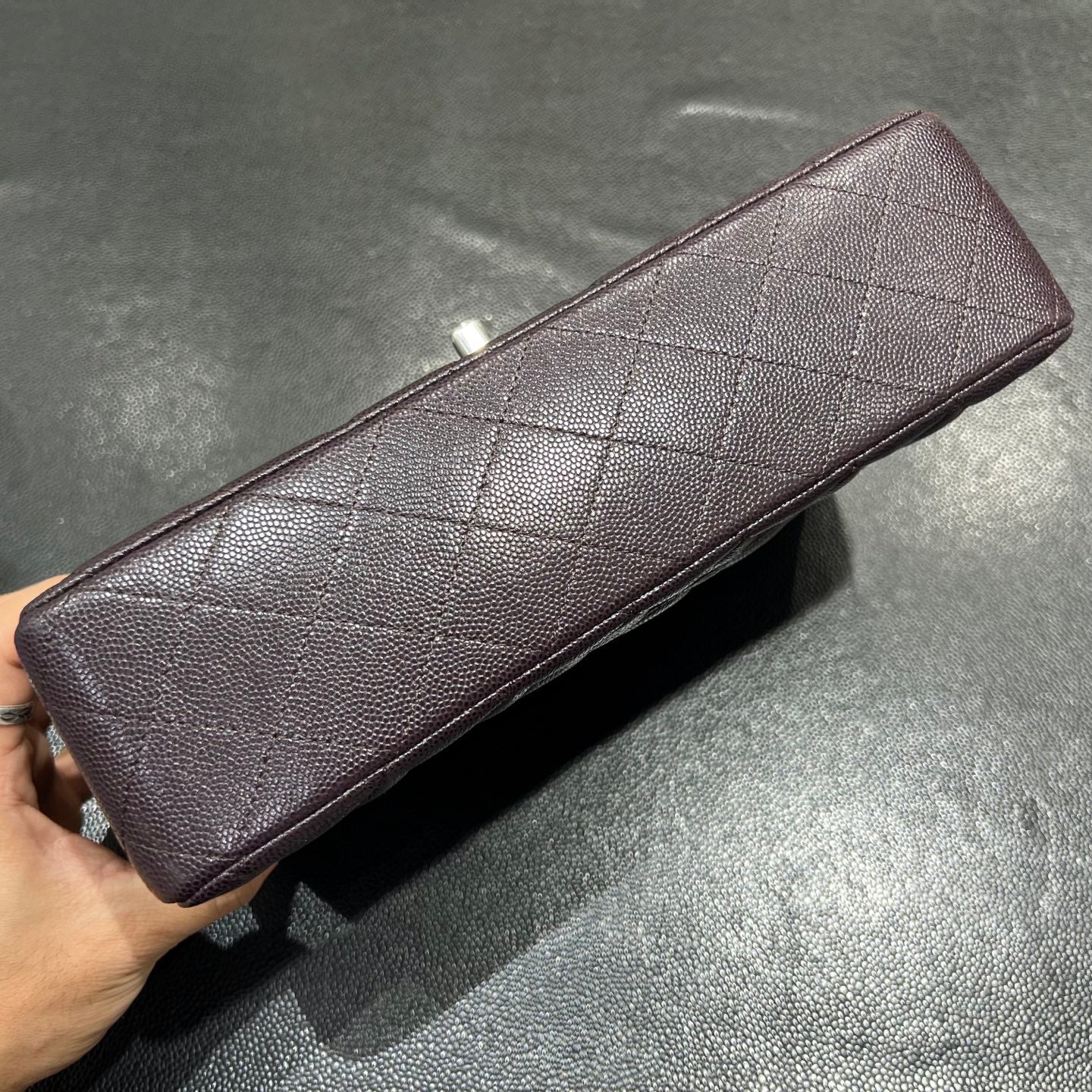 Chanel dark burgundy classic flap bag base view