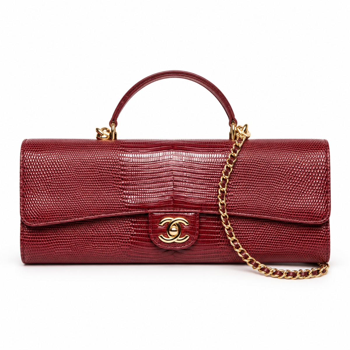 Chanel East-West top handle bag in burgundy