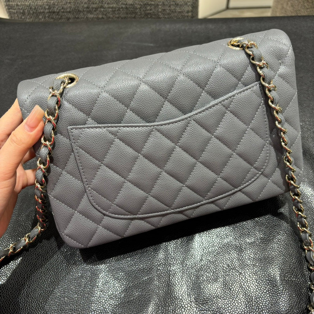Chanel grey classic flap bag back view