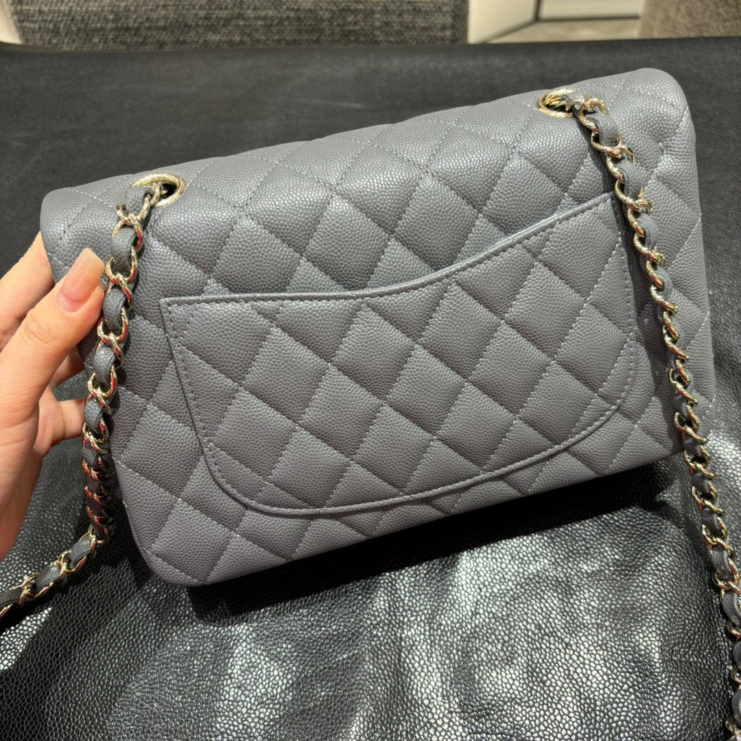 Chanel grey classic flap bag back view