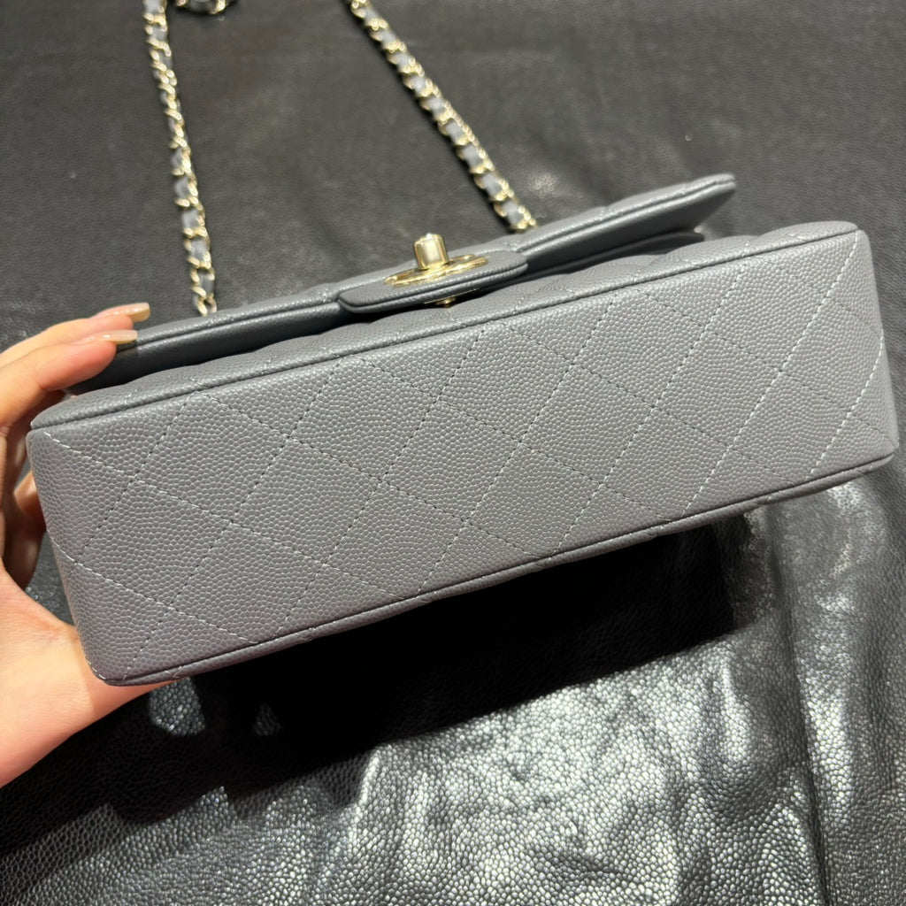Chanel grey classic flap bag base view