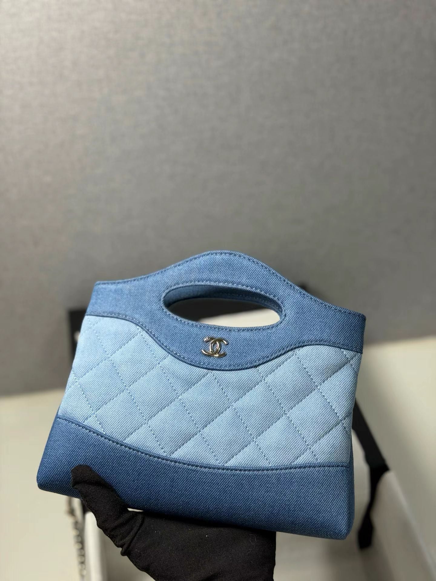 Nano denim handbag front view