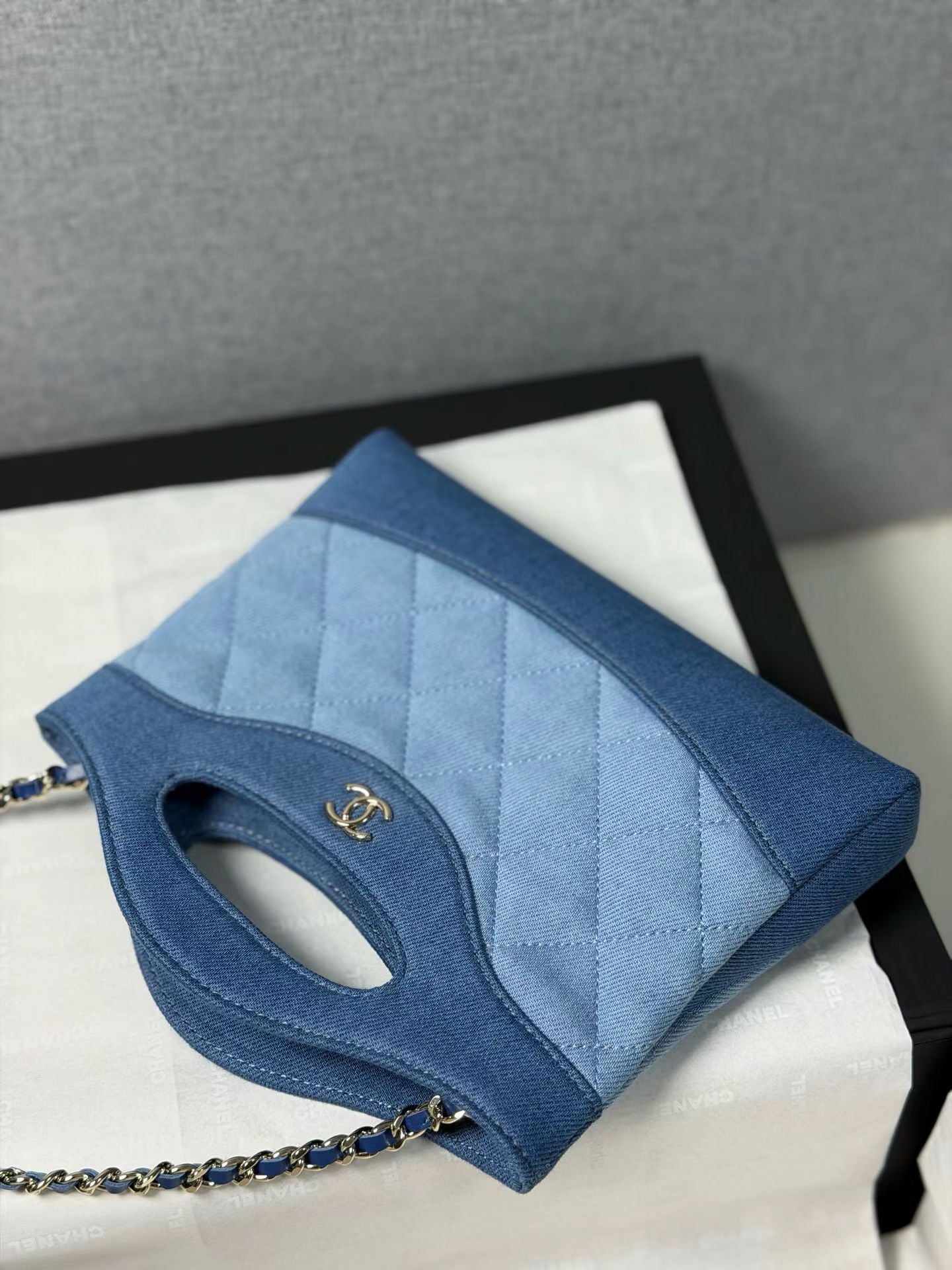 Nano denim handbag angled view