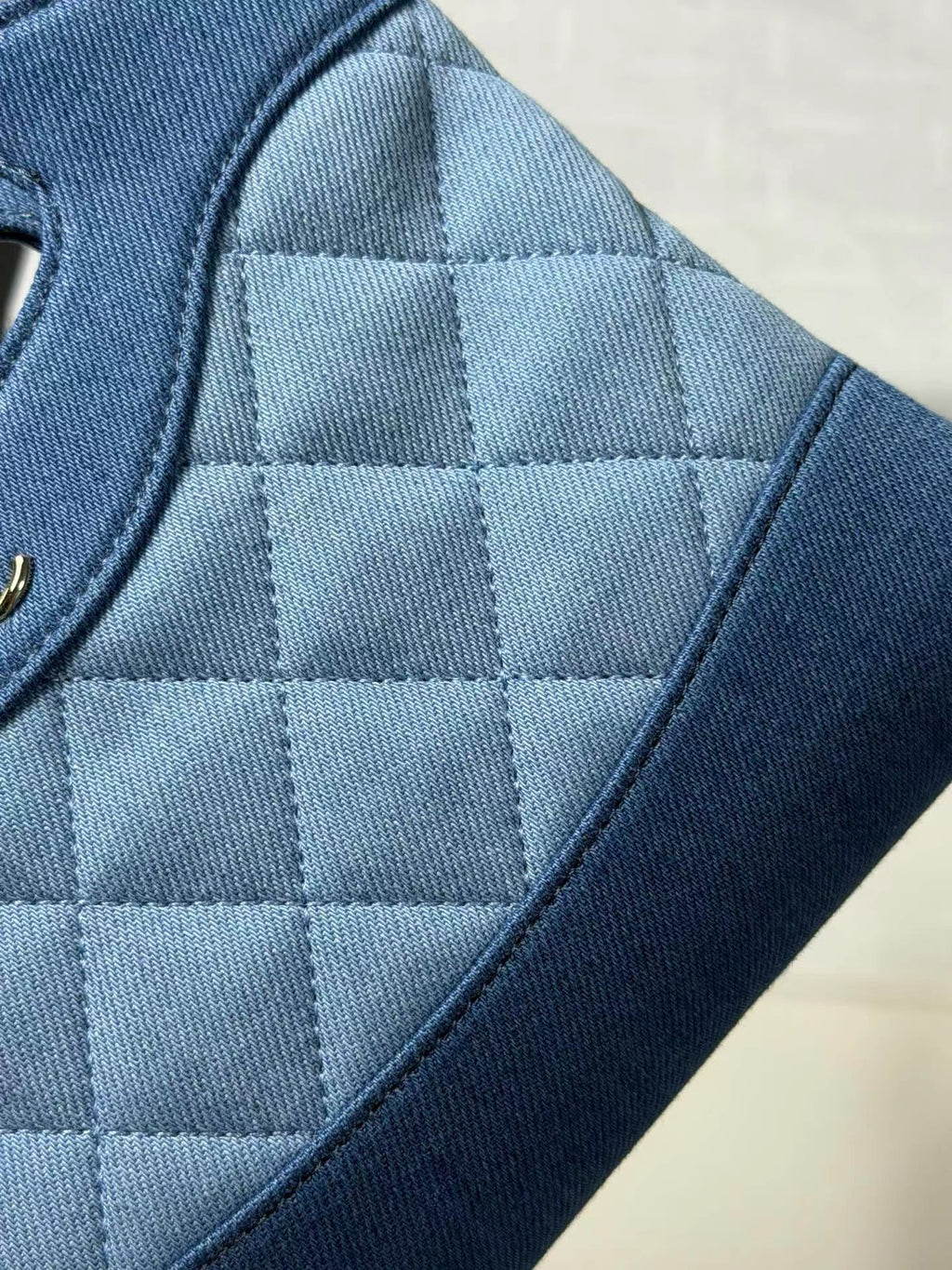 Nano denim handbag quilted denim detail