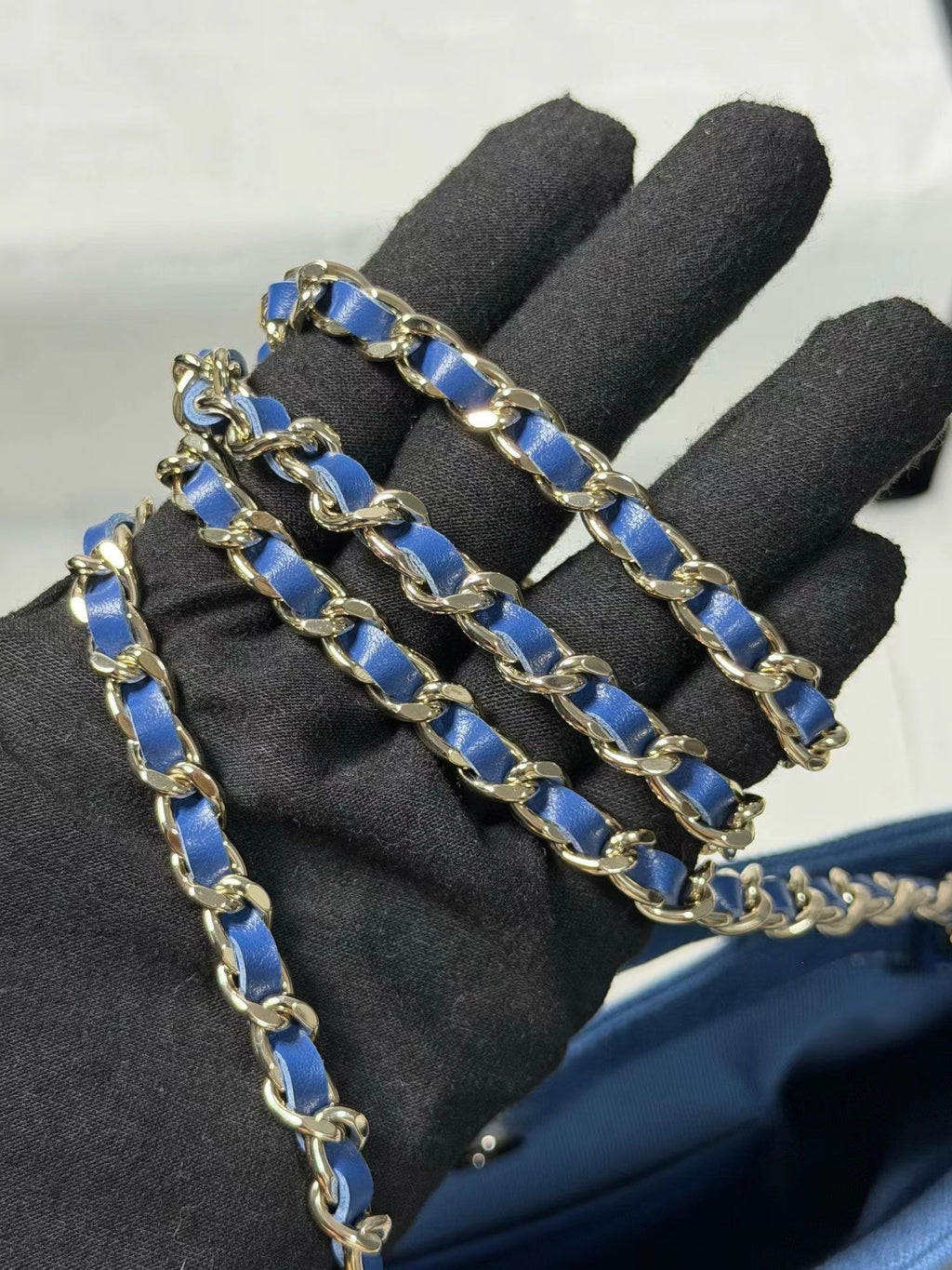 Nano denim handbag chain detail