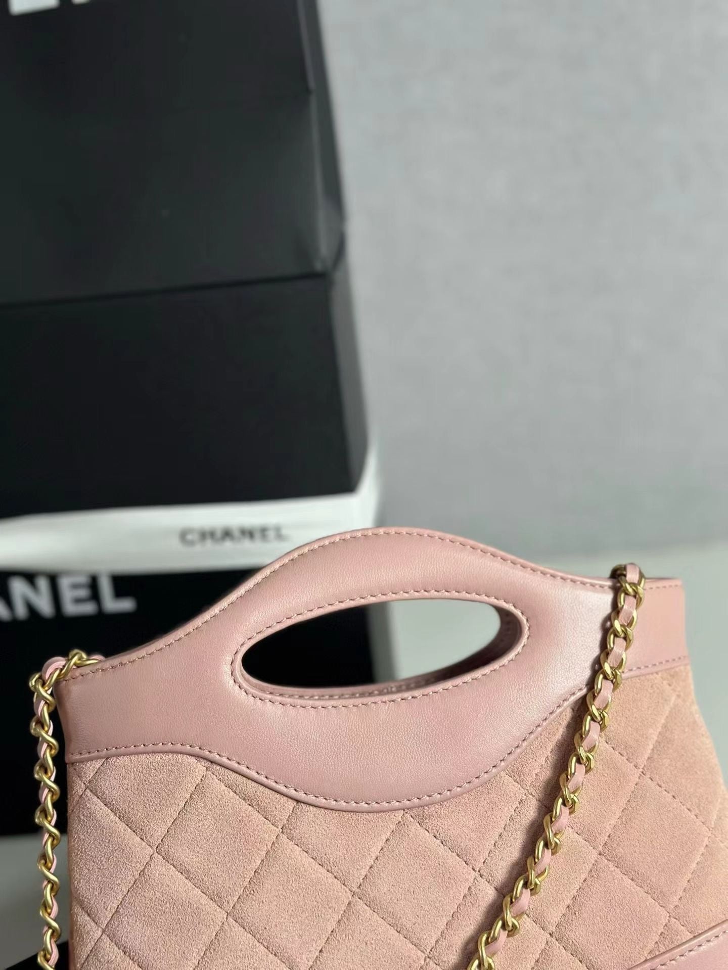 Pink Chanel handbag detail