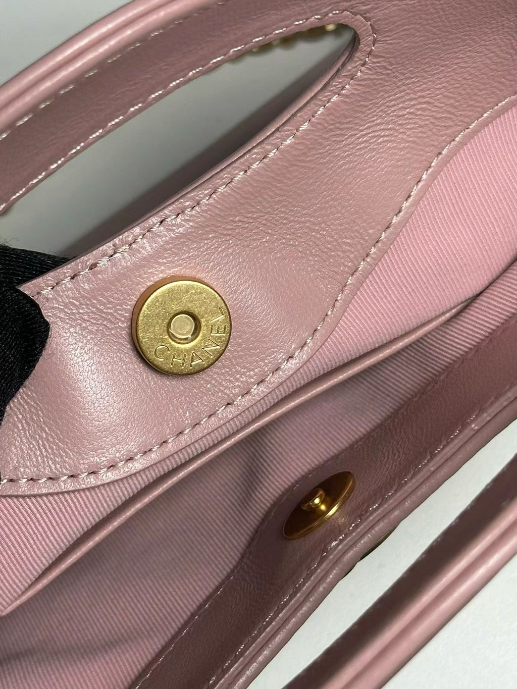 Pink Chanel handbag interior detail