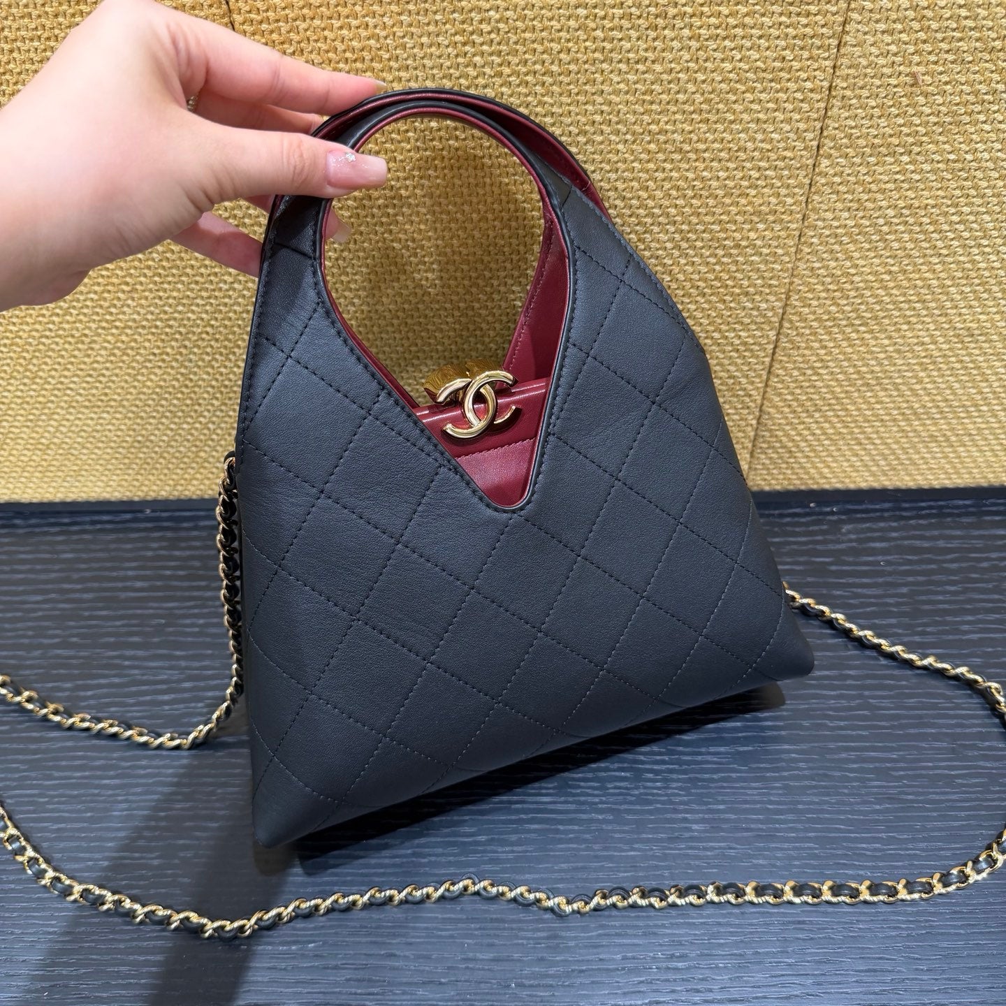 Chanel V-Cut Mini Tote Bag black and burgundy - view 1