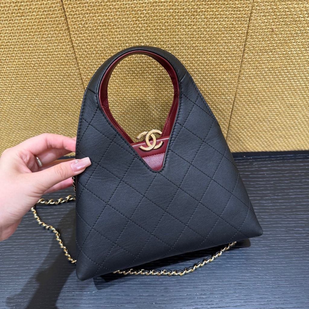 Chanel V-Cut Mini Tote Bag black and burgundy - view 3