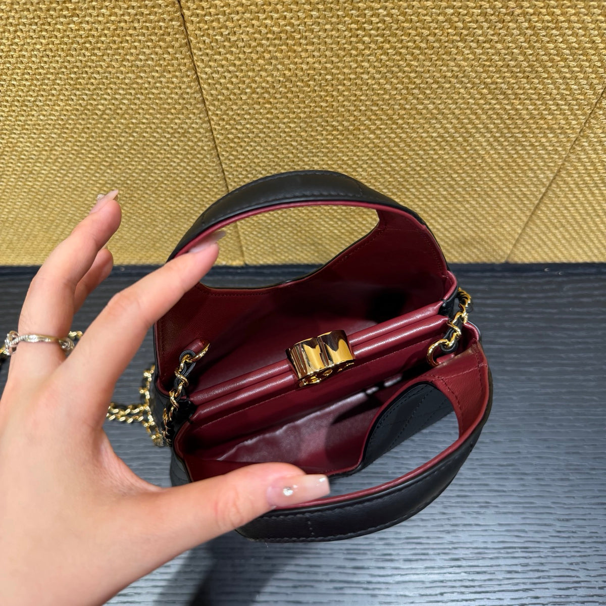 Chanel V-Cut Mini Tote Bag black and burgundy - view 5