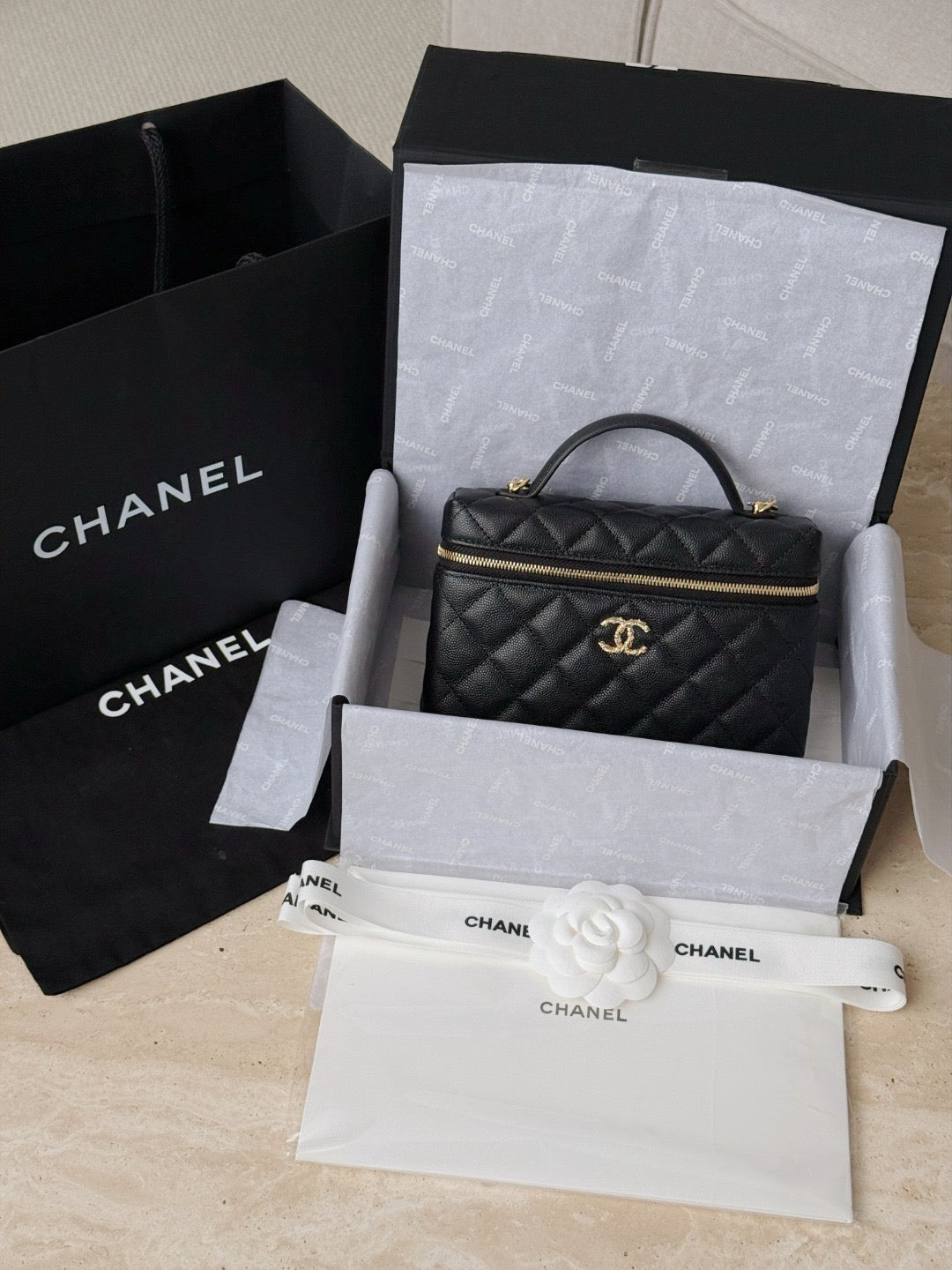 Chanel quilted vanity case black view 1