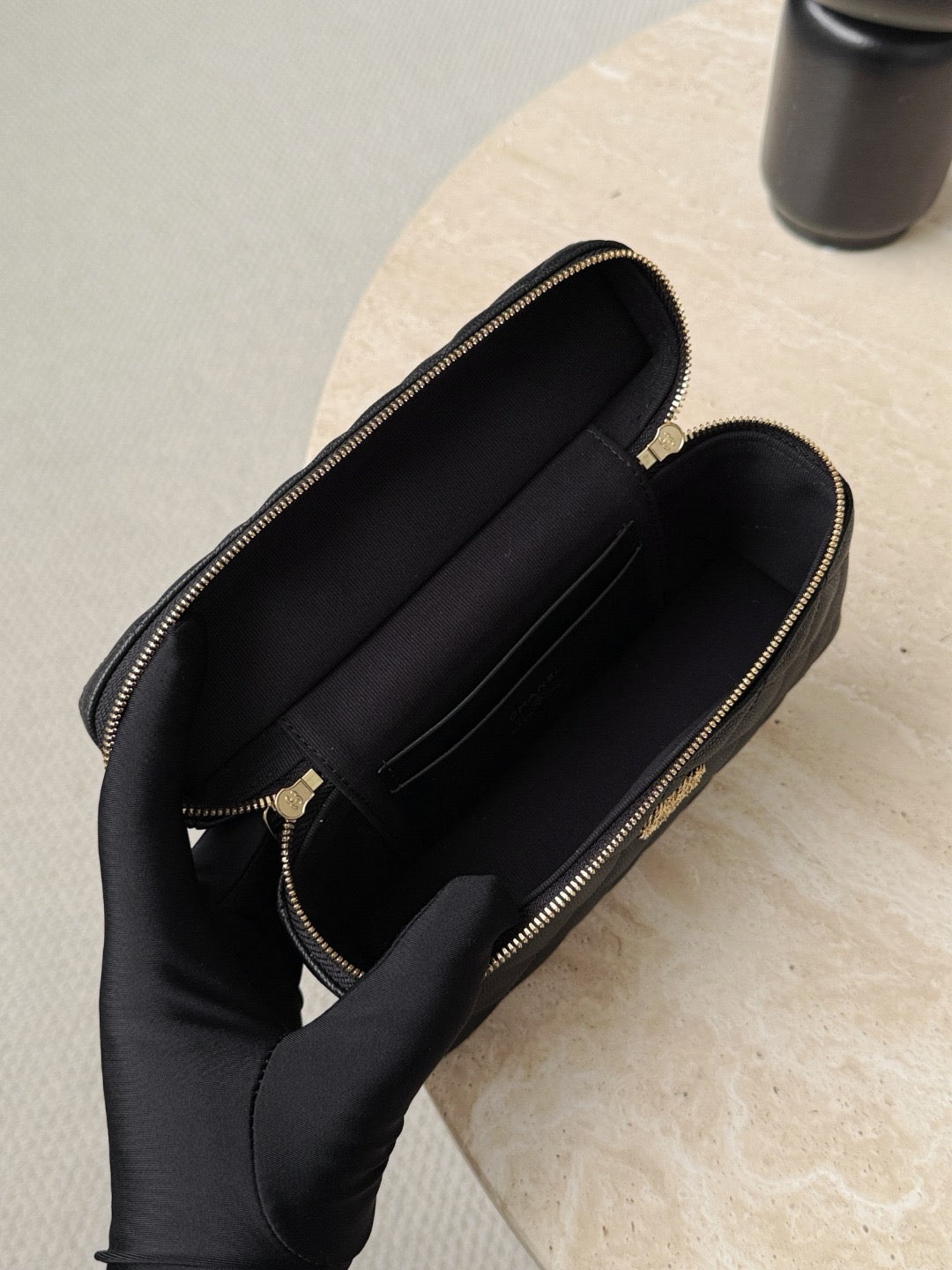 Chanel quilted vanity case black view 2