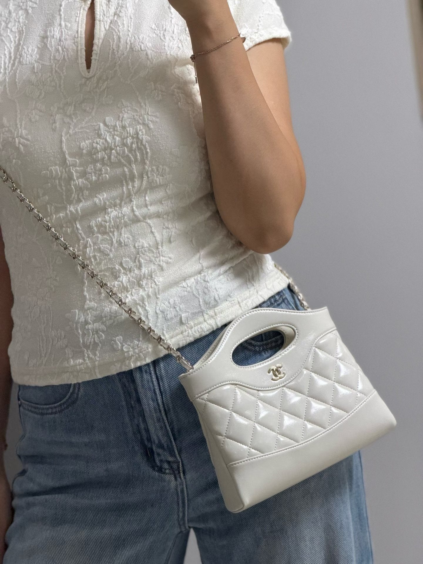 White quilted mini handbag crossbody