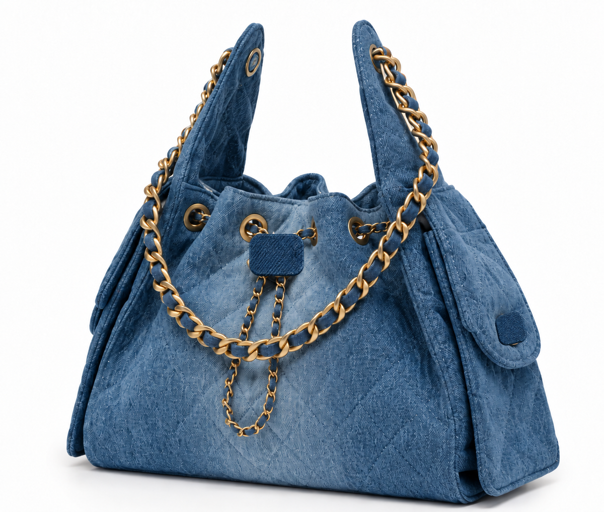 Denim handbag with shaded logos