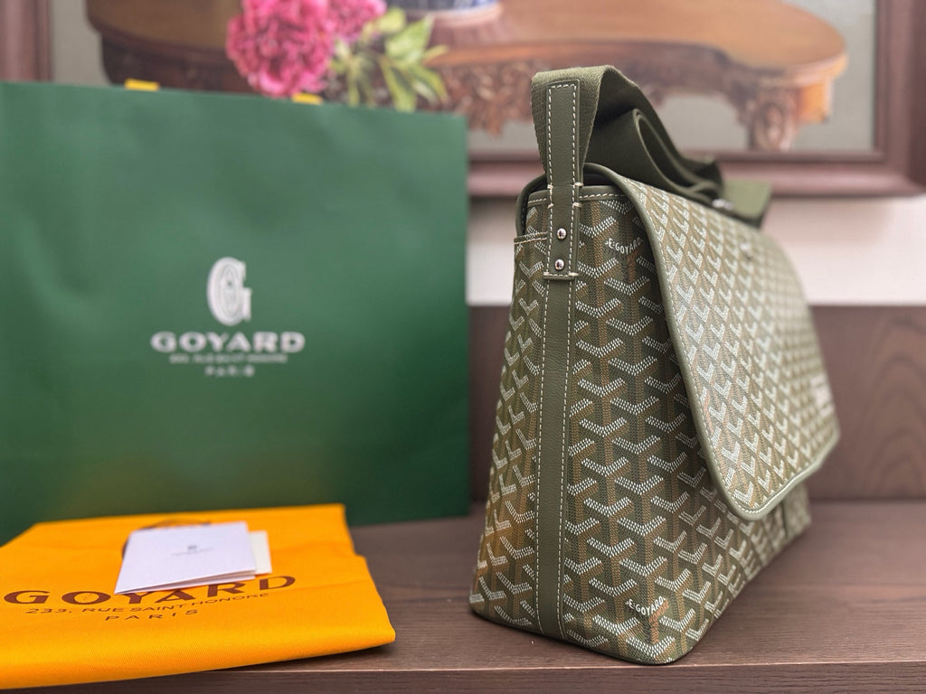 Goyard green messenger bag side view