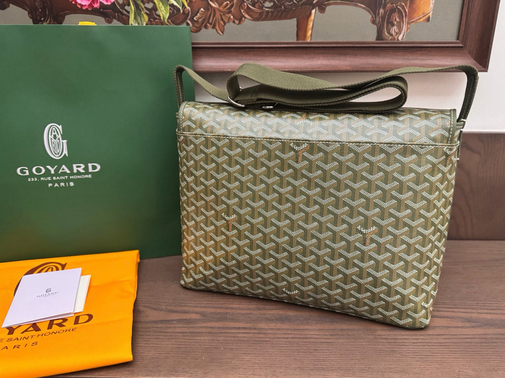 Goyard green messenger bag rear view