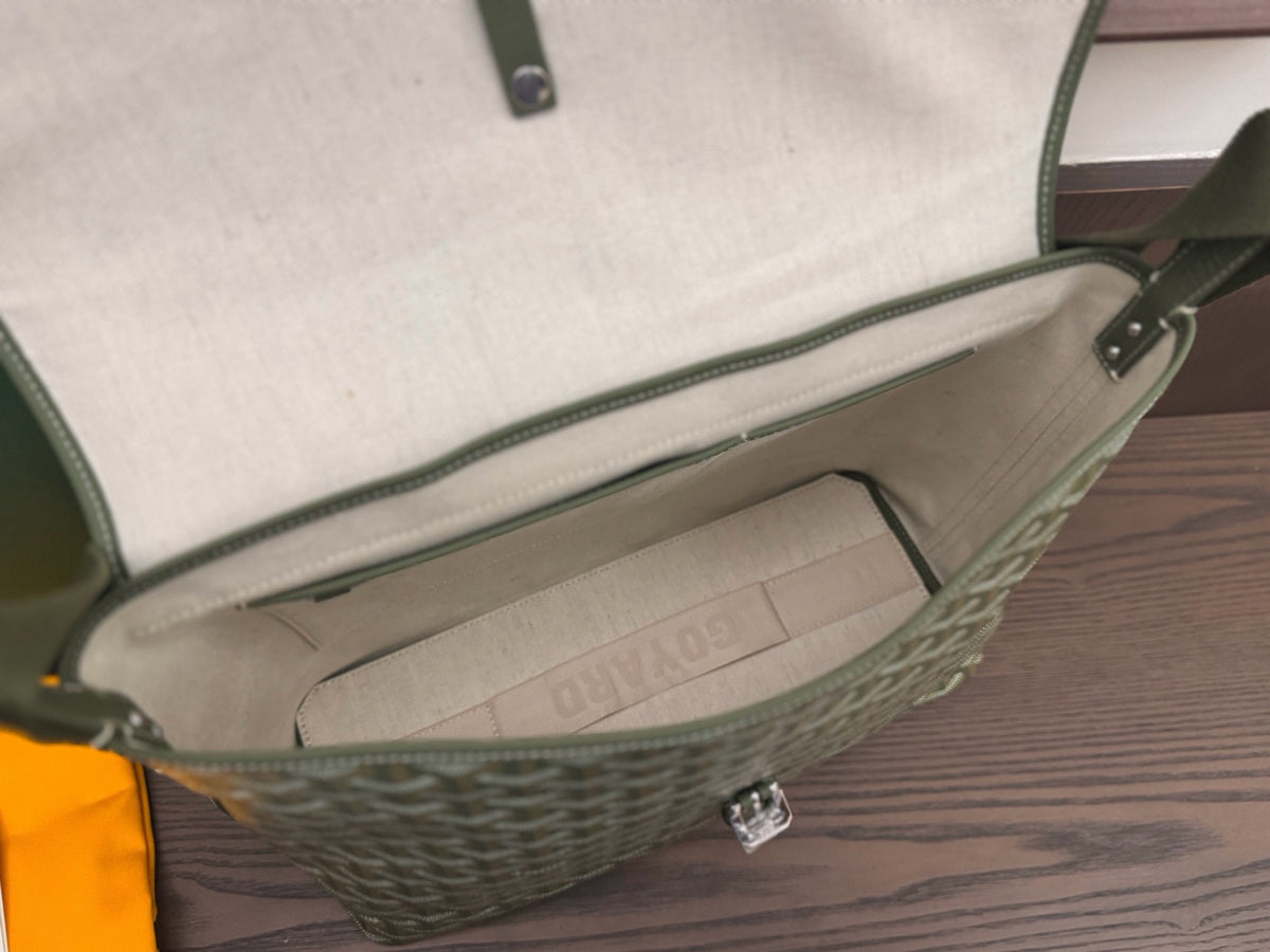 Goyard green messenger bag interior detail