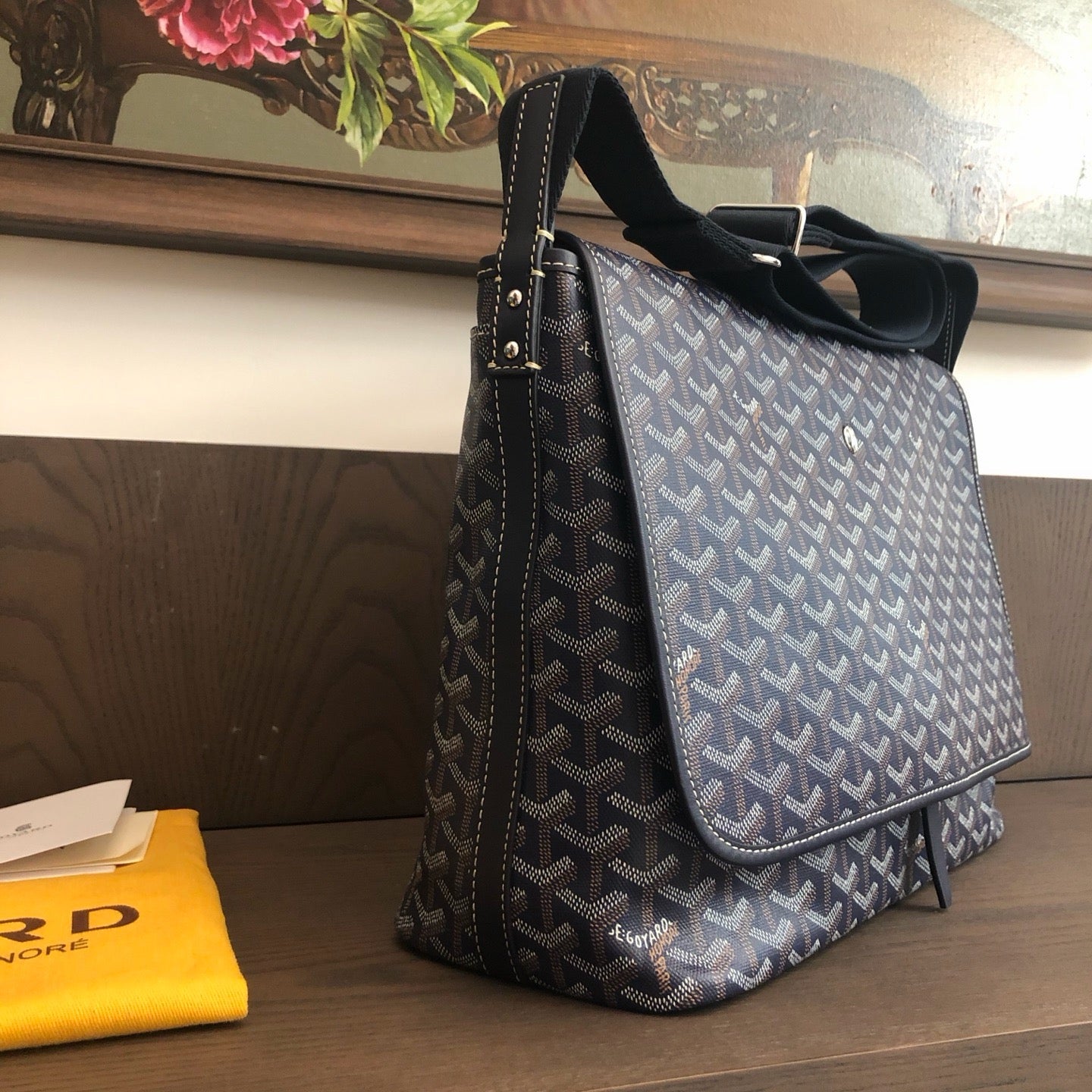 Goyard messenger bag dark color side view