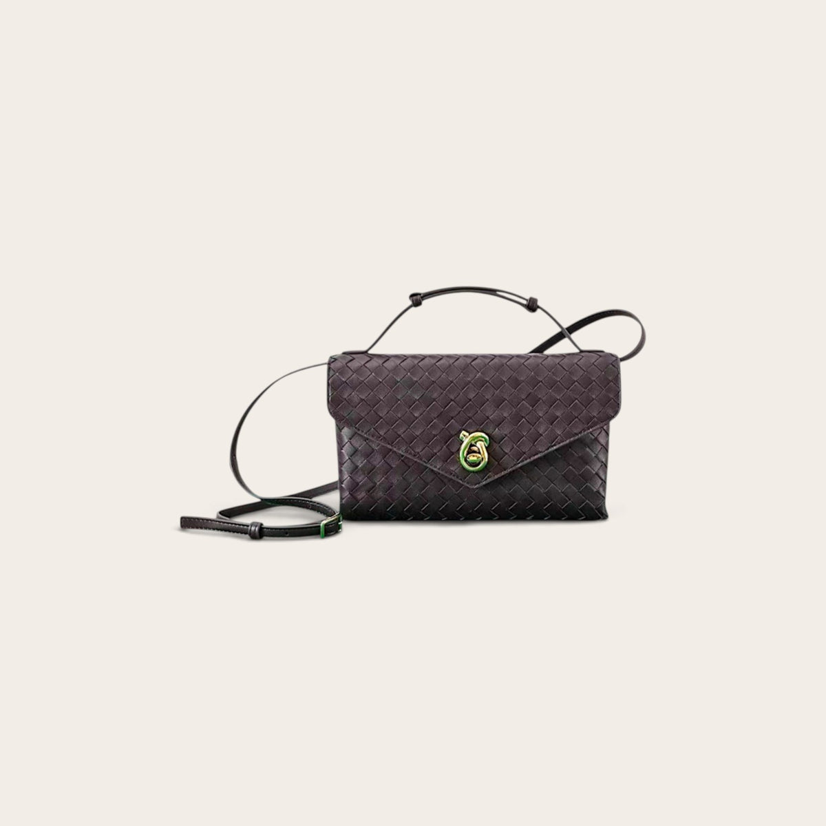Bottega Veneta Intrecciato Knot Lock Crossbody Bag Black