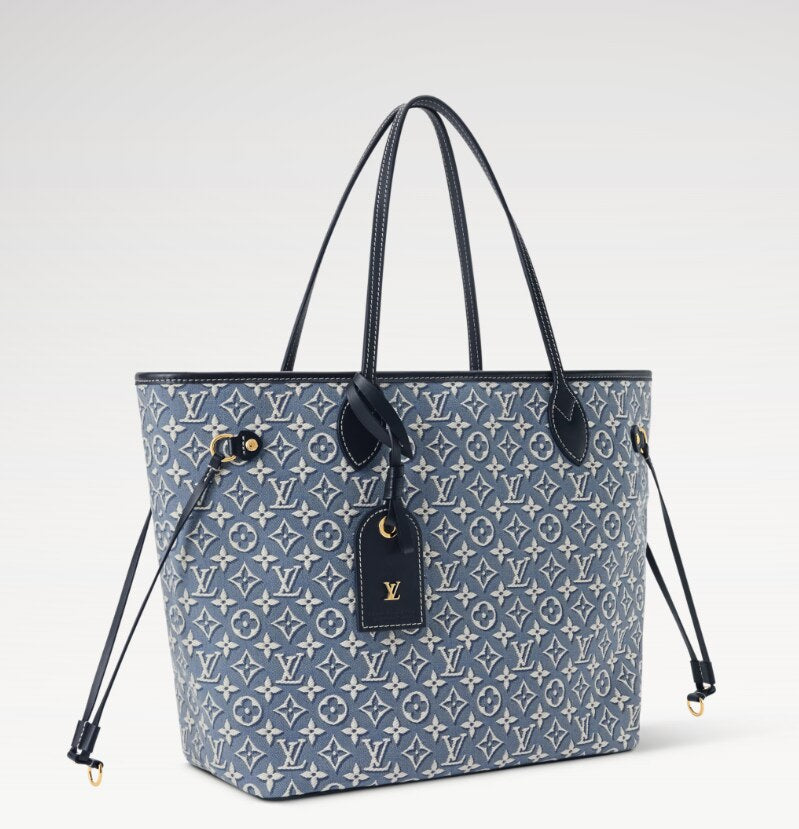 Louis Vuitton Neverfull MM Monogram Embleme Bleu front view