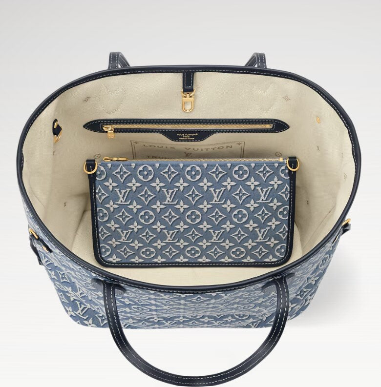 Louis Vuitton Neverfull MM Monogram Embleme Bleu interior view