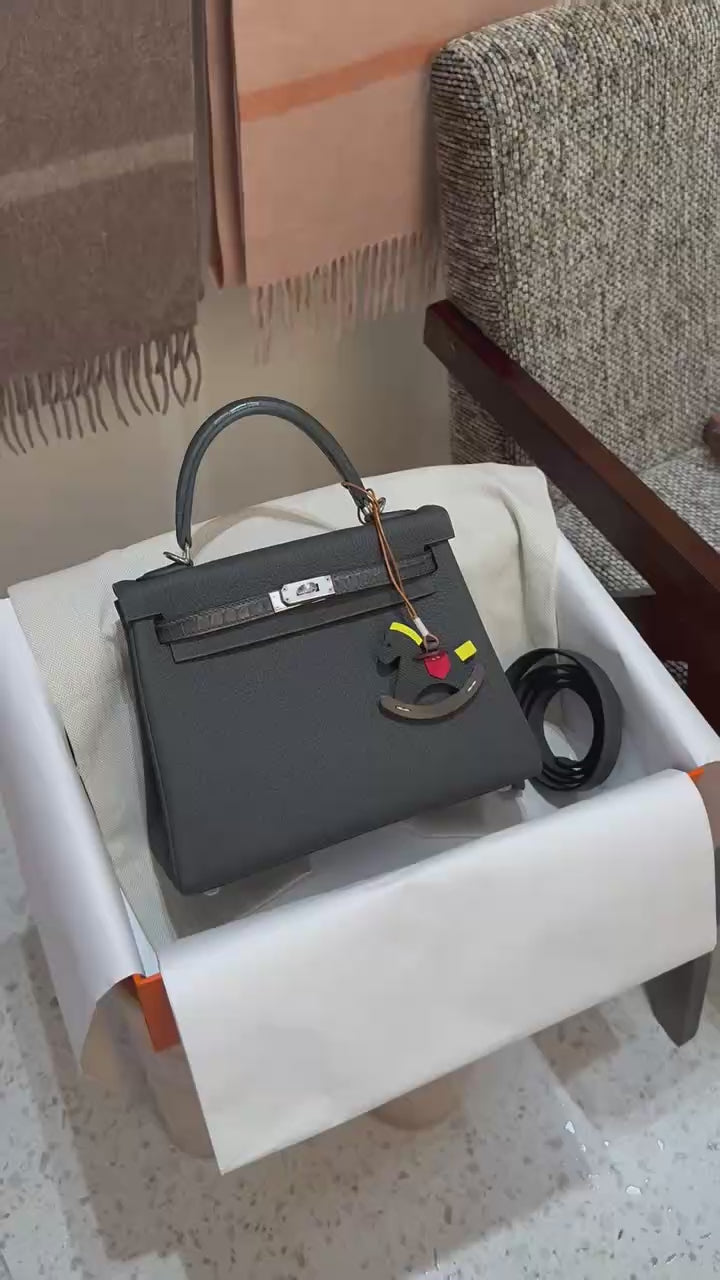 Black Kelly-Style Top Handle Bag