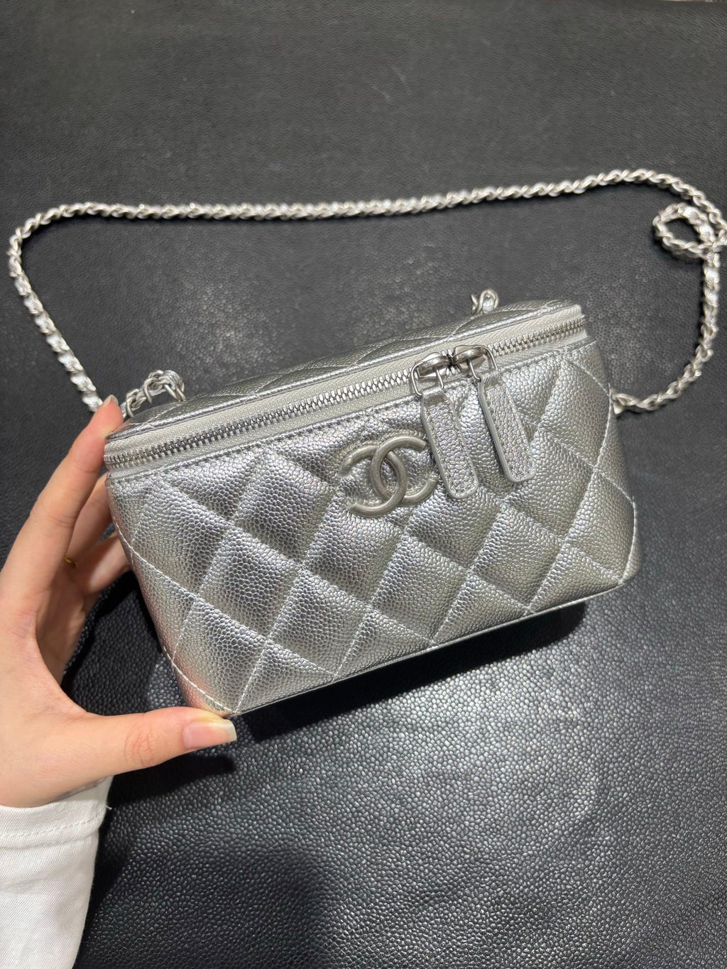 Chanel silver quilted vanity case bag - view 4