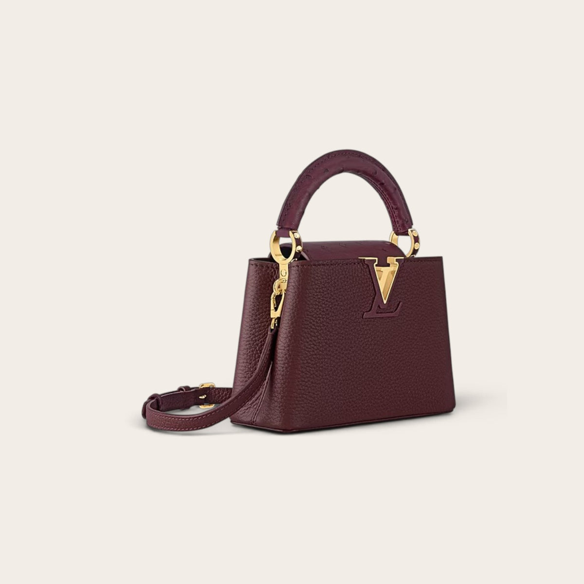 Louis Vuitton Capucines Mini – Burgundy Ostrich with Gold Hardware image 2